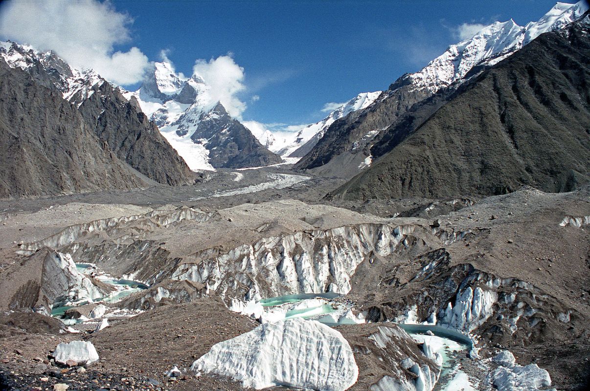 26 Looking Up Younghusband Biango Glacier To Muztagh Tower From Baltoro Glacier